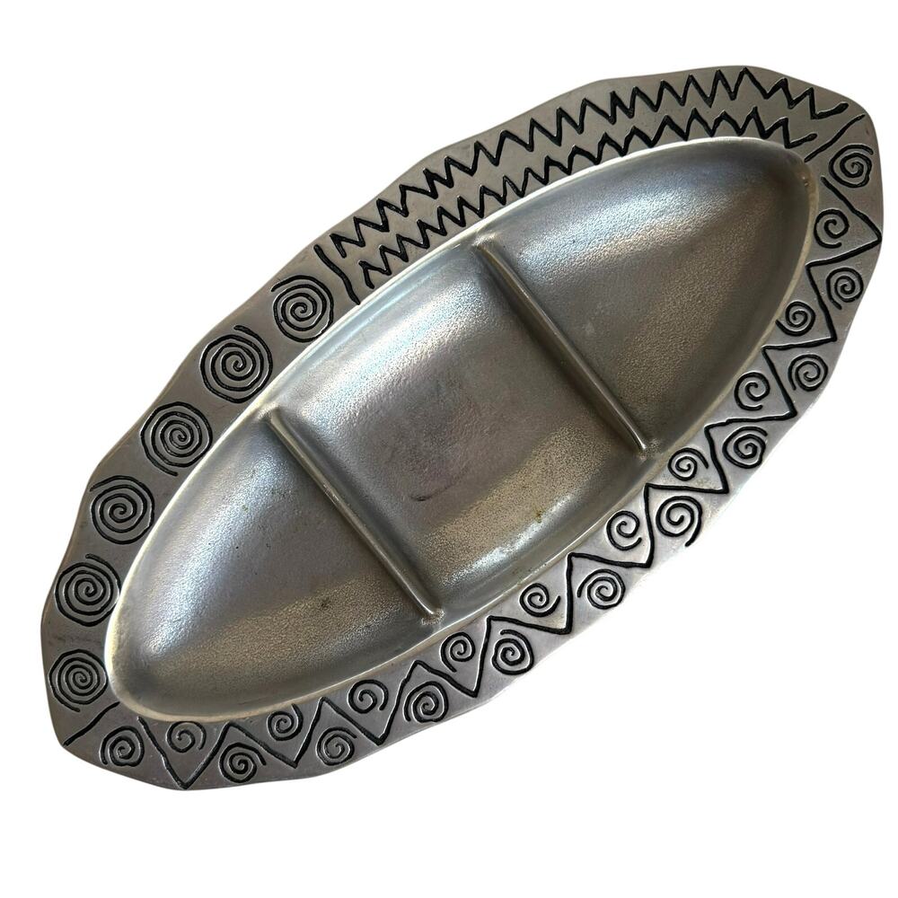 Wilton Armetale Divided Serving Tray 13.5" Aluminum Alloy Platter Spiral Geo